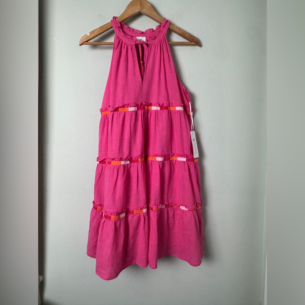 NWT J. Marie The Summer Sleeveless Pink Embroidered Tiered Swing‎ Dress Size S